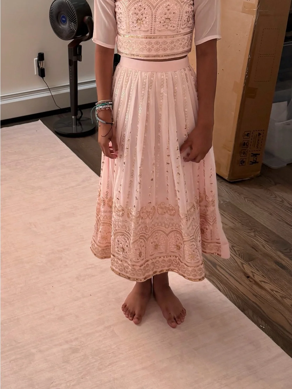 Girls' Pink Sequin Embroidered Formal Dress